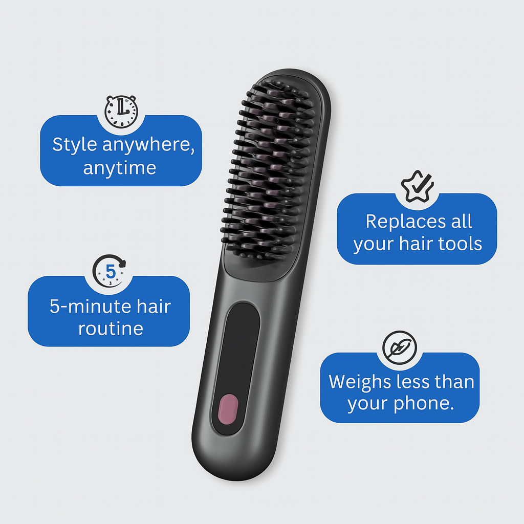 Evolvia™ GoBrush Styler – 2-in-1 straightening brush for smooth, frizz-free hair in seconds